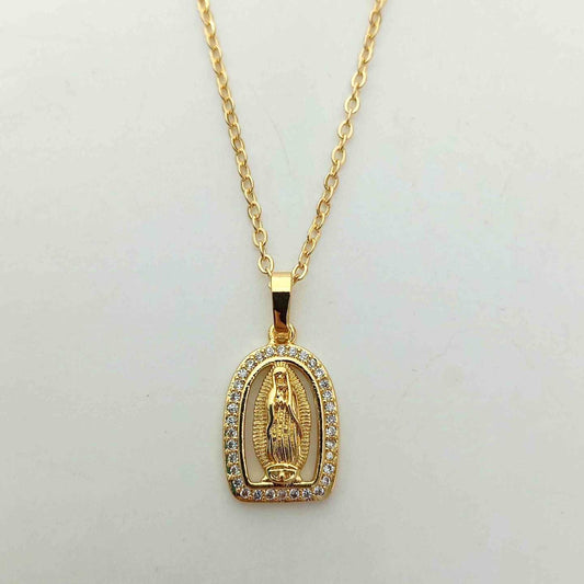 Collar Bañado en Oro Colgante Virgen Guararupe