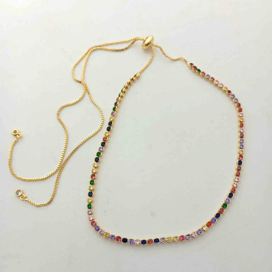 Collar Bañado En Oro 18K Circones Colores Ajustable